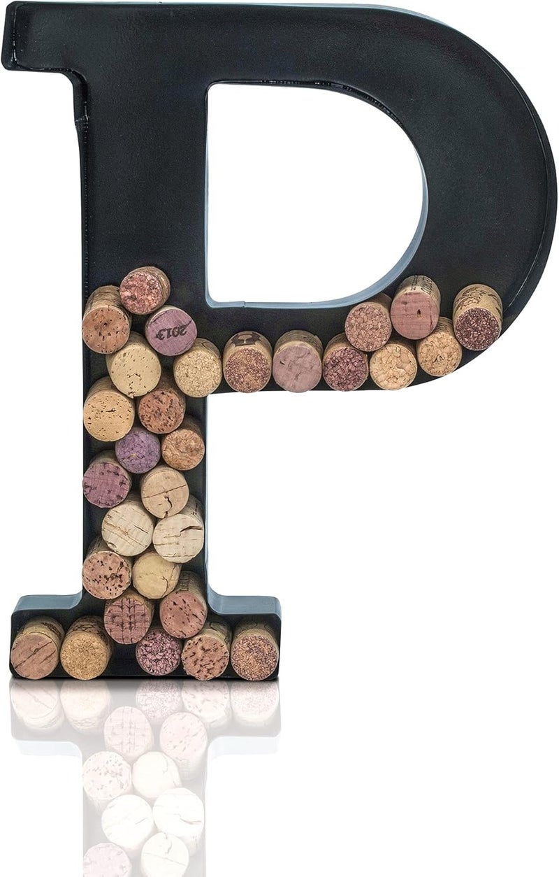 Made Easy Kit Metal Letter Wine Cork Keepsake Saver & Holder Monogram w/Free Wall Mount Kit A-Z (Letter P, Large) - Image 2